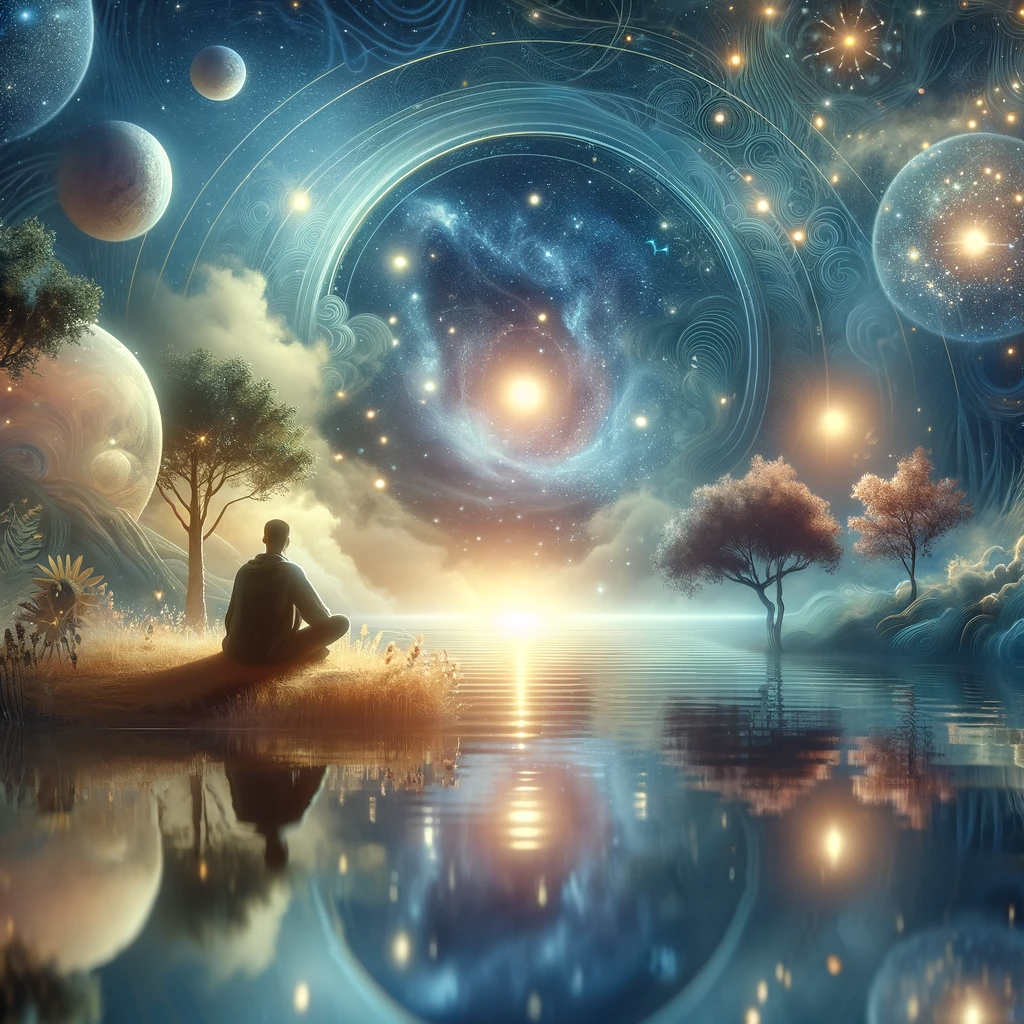 ·E 2023 11 18 09.50.22   A serene image depicting the concept of emotional resolution through lucid dreaming. The scene includes a person sitting peacefully by a tranquil lake.png