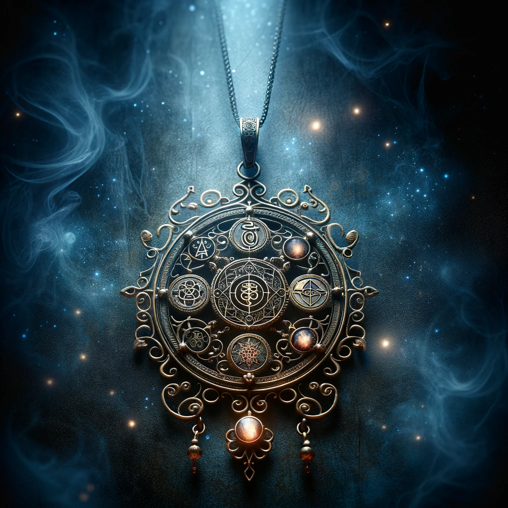 ·E 2023 11 19 11.14.59   Image for a blog post, featuring a sacred pendant. The pendant, intricately designed, hangs elegantly against a dark, mystical background. It's adorne.png