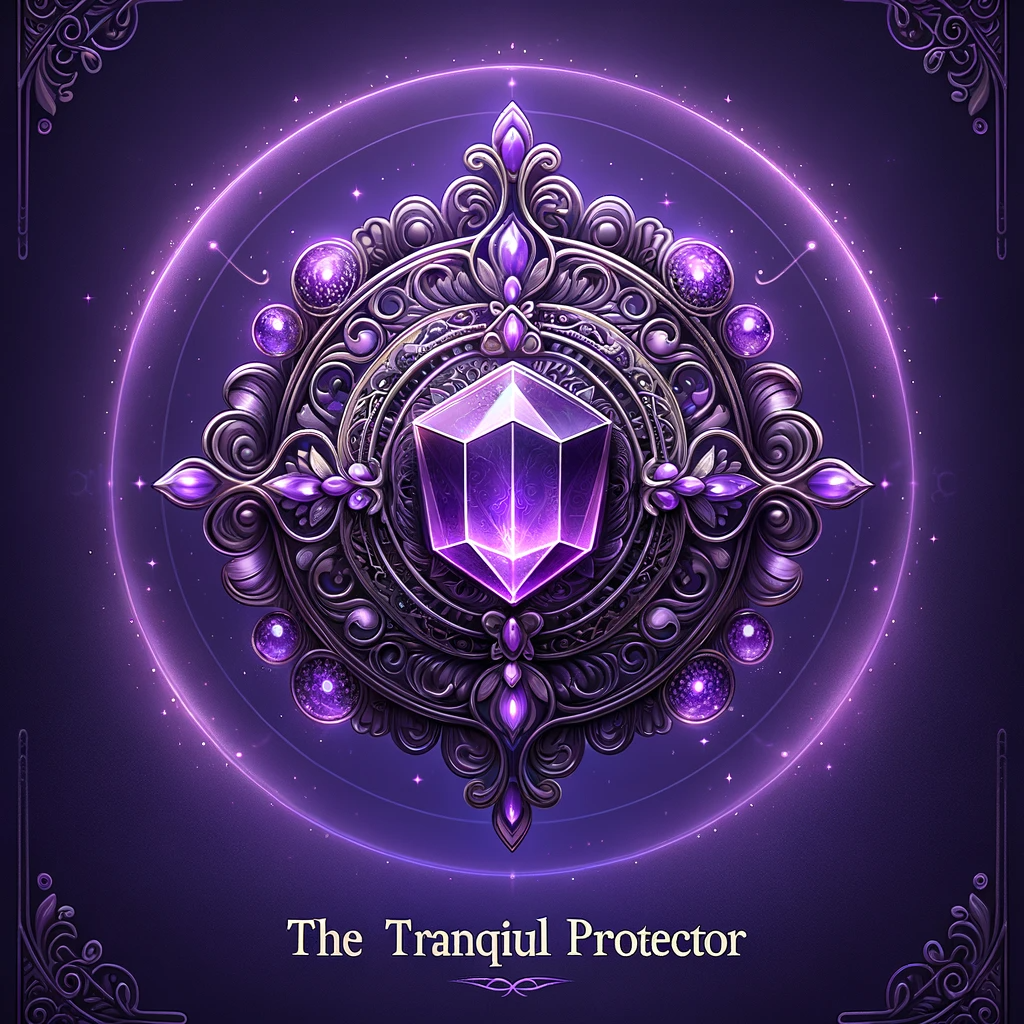 ·E 2023 11 19 11.31.25   An elegant image of an amethyst amulet, radiating a serene purple glow. The amulet is intricately designed, with the amethyst crystal at its center em.png