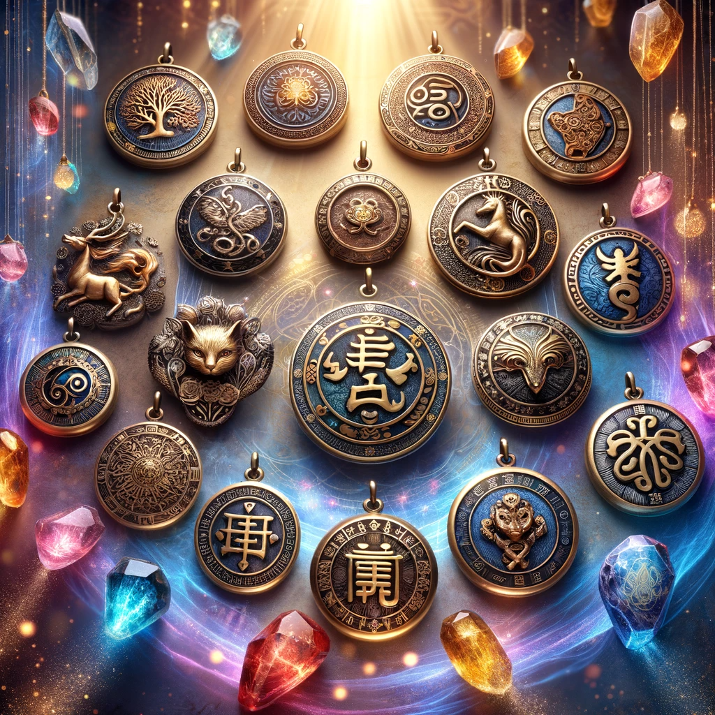 ·E 2023 11 21 03.59.44   Image of a variety of powerful amulets displayed together, each radiating its unique energy and charm. The amulets should include different designs, s.png