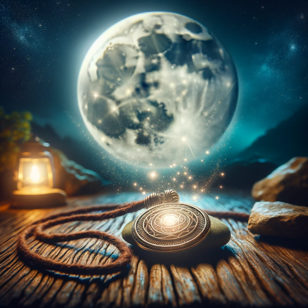 ·E 2023 11 21 04.07.13   An image depicting an amulet being cleansed and charged by the light of the full moon. The scene should include a night sky with a bright full moon, a.png