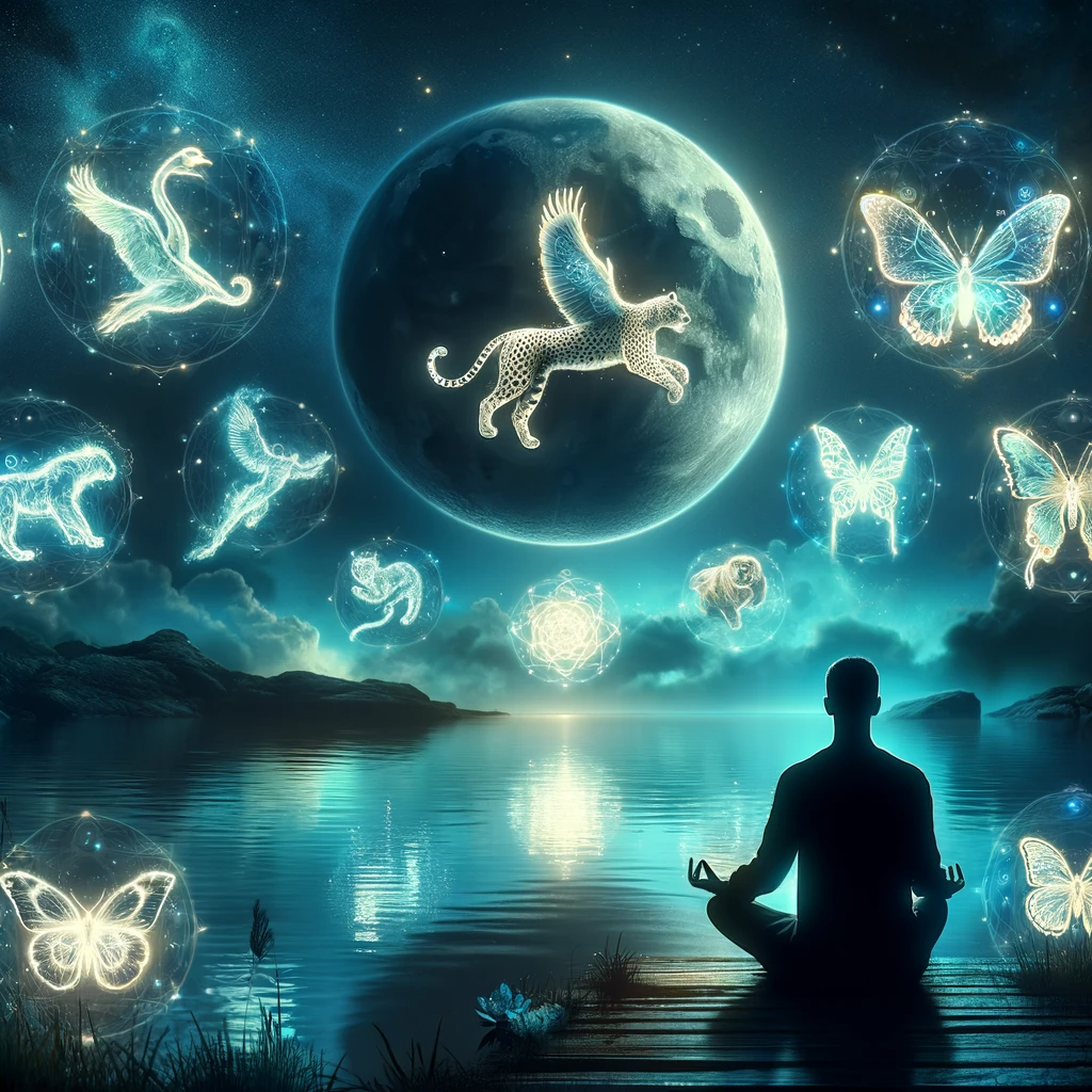 ·E 2023 11 21 13.18.28   An image capturing the moment of deep introspection and spiritual connection, featuring a person meditating beside a calm lake under the moonlight. Su.png