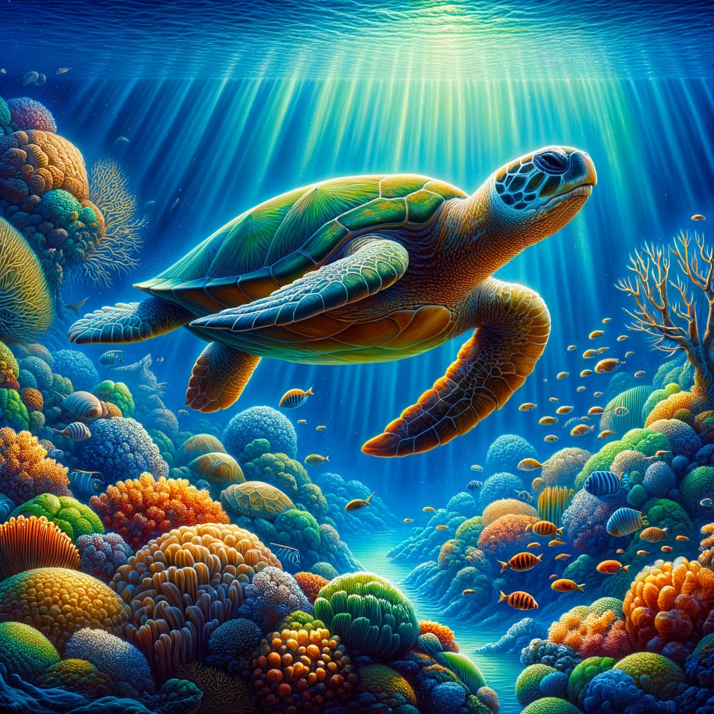 ·E 2023 11 25 14.13.14   A vibrant underwater scene featuring a wise and ancient turtle swimming gracefully among colorful coral reefs. The turtle, symbolizing longevity and e.png