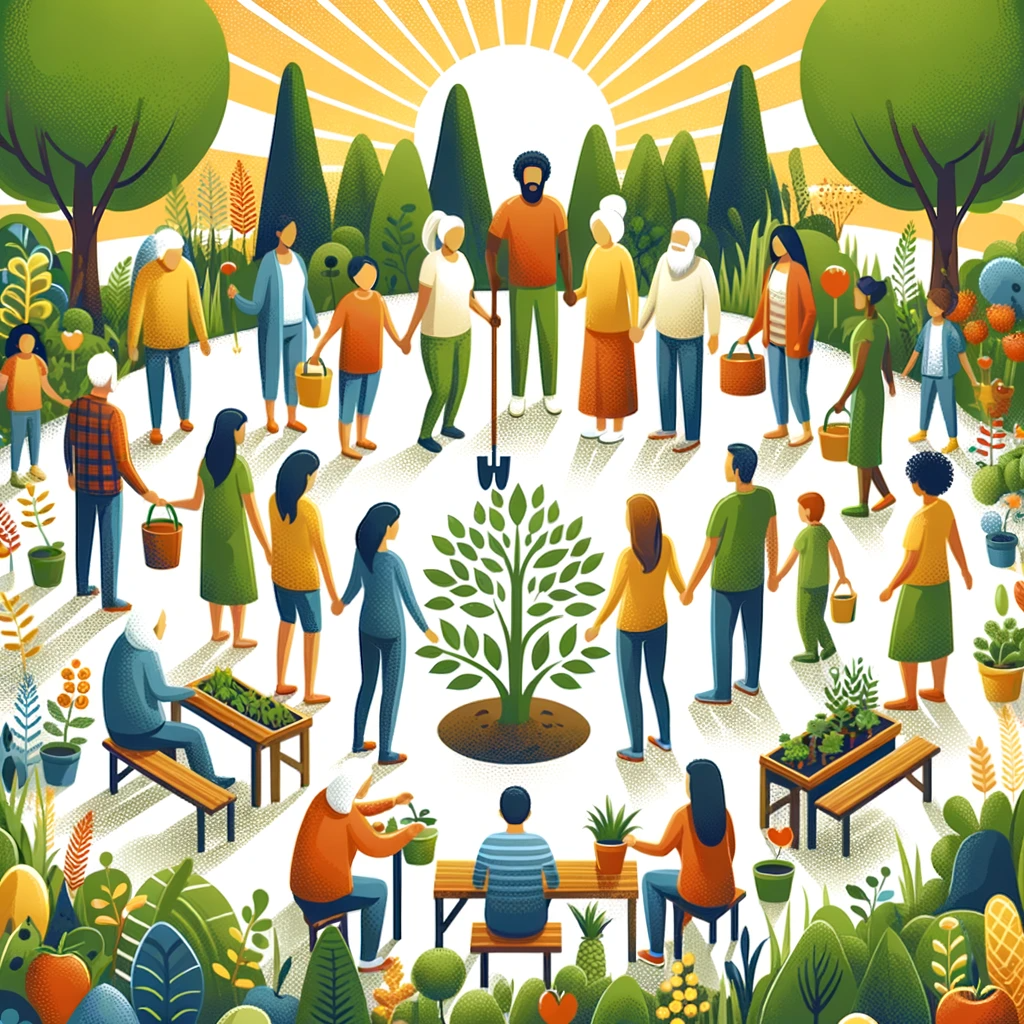 An-engaging-image-illustrating-a-diverse-group-of-people-participating-in-a-community-garden-highlighting-the-role-of-community-in-holistic-health