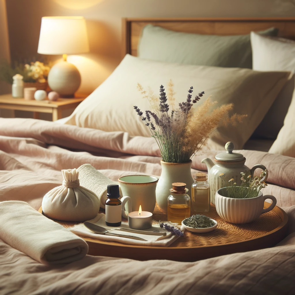 An-image-of-a-peaceful-bedroom-with-a-focus-on-herbal-relaxation.-The-room-is-softly-lit-with-a-warm-soothing-light