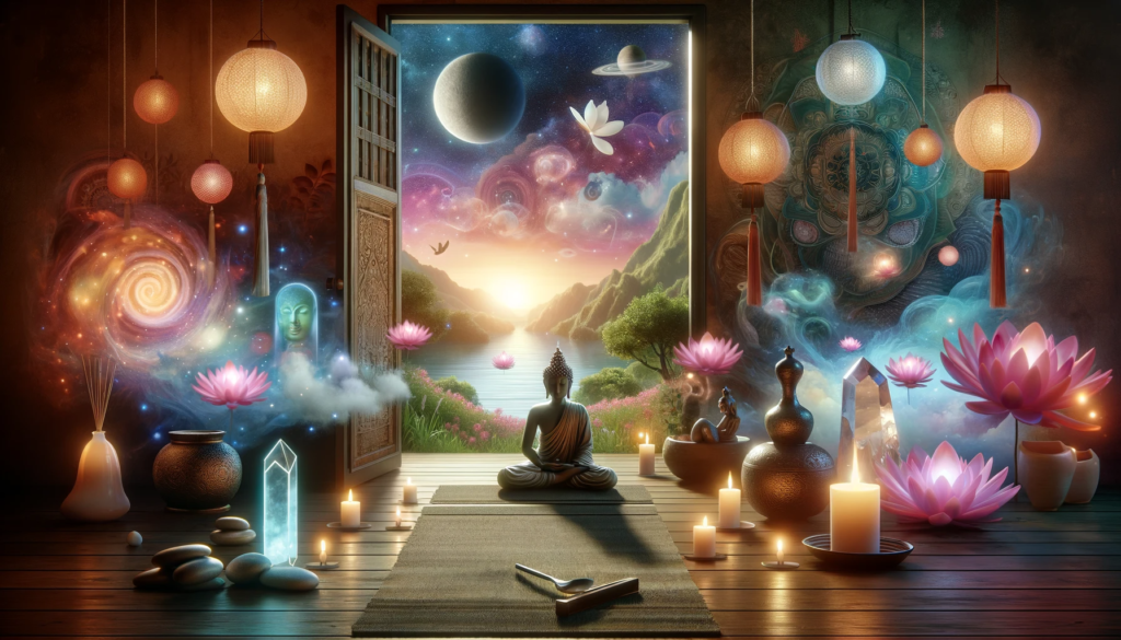 An-image-for-a-blog-article-about-integrating-lucid-dreaming-with-other-spiritual-practices.-The-scene-shows-a-tranquil-meditation-space