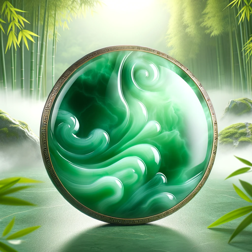 ·E 2023 11 19 11.31.44   A serene and elegant image of a Jade amulet, radiating a soothing green light. The amulet, polished to perfection, reveals the deep, vibrant green of .png