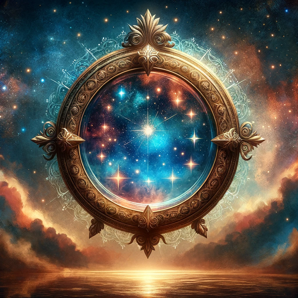 ·E 2023 11 25 15.23.32   An artistic representation of the 1st House in astrology, the House of Self. The image should depict a mirror reflecting a star filled sky, symbolizin.png