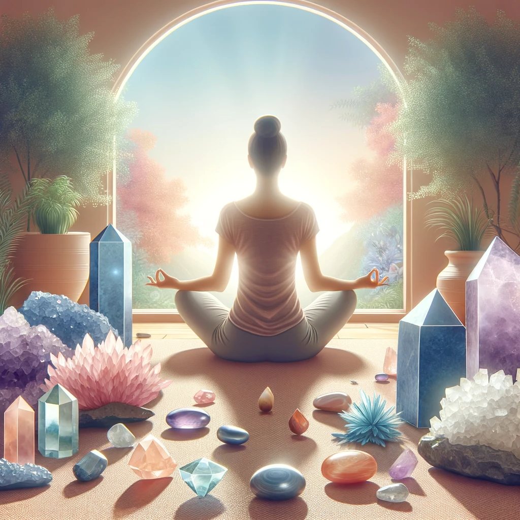 ·E 2023 11 28 13.36.57   An image depicting a serene crystal meditation setting. The scene should include a person in a meditative pose, surrounded by a variety of healing cry.png