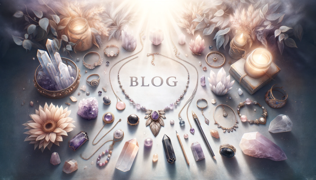 ·E 2023 12 05 15.06.36   A serene and mystical blog featured image showcasing various types of crystal jewelry like amethyst necklaces, citrine rings, and quartz bracelets, ar.png