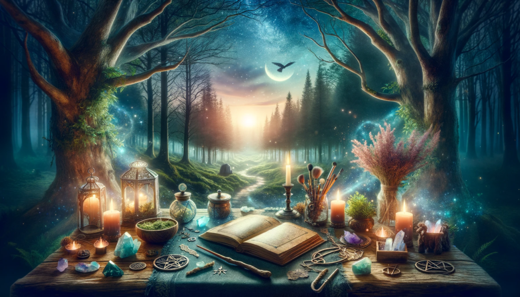 ·E 2023 12 06 06.21.55   A mystical and enchanting image representing the essence of magik for beginners. The scene is set in a tranquil forest at twilight, with soft, magical.png