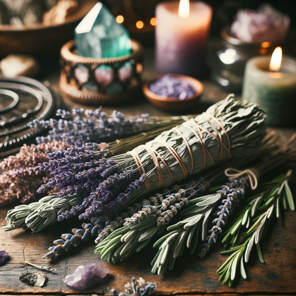 ·E 2023 12 09 06.40.07   A collection of dried herbs, including sage, lavender, and rosemary, artistically arranged on a rustic wooden table. Each herb is carefully placed, sh.png