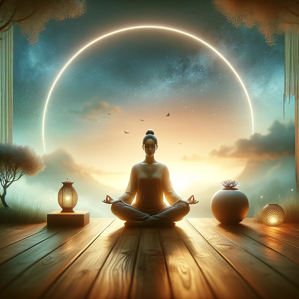 ·E 2023 12 13 05.48.38   Create an image that captures the essence of mindfulness meditation. Visualize a person seated in a serene environment, perhaps with their eyes closed.png