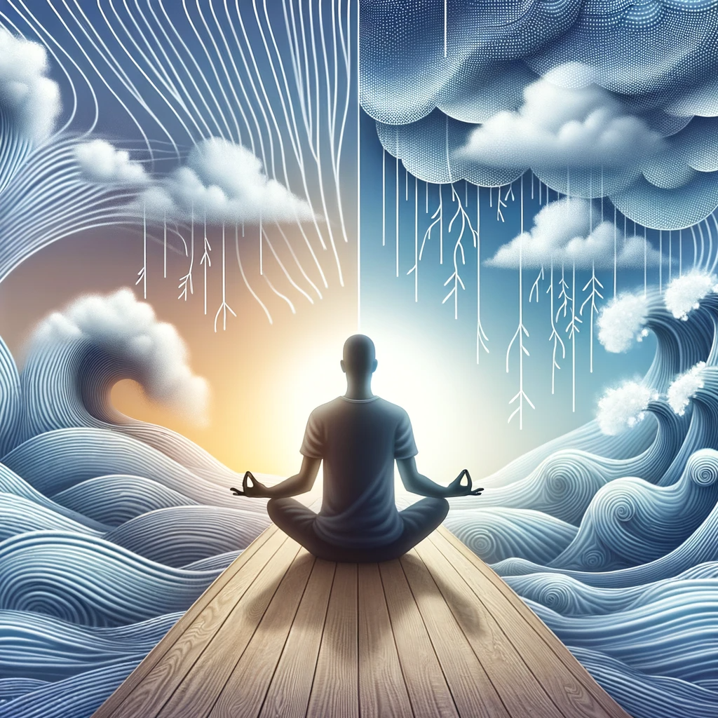 ·E 2023 12 13 05.59.56   Image for a blog article, visualizing the concept of stress reduction through meditation. The image should depict a person in a meditative pose, surro.png