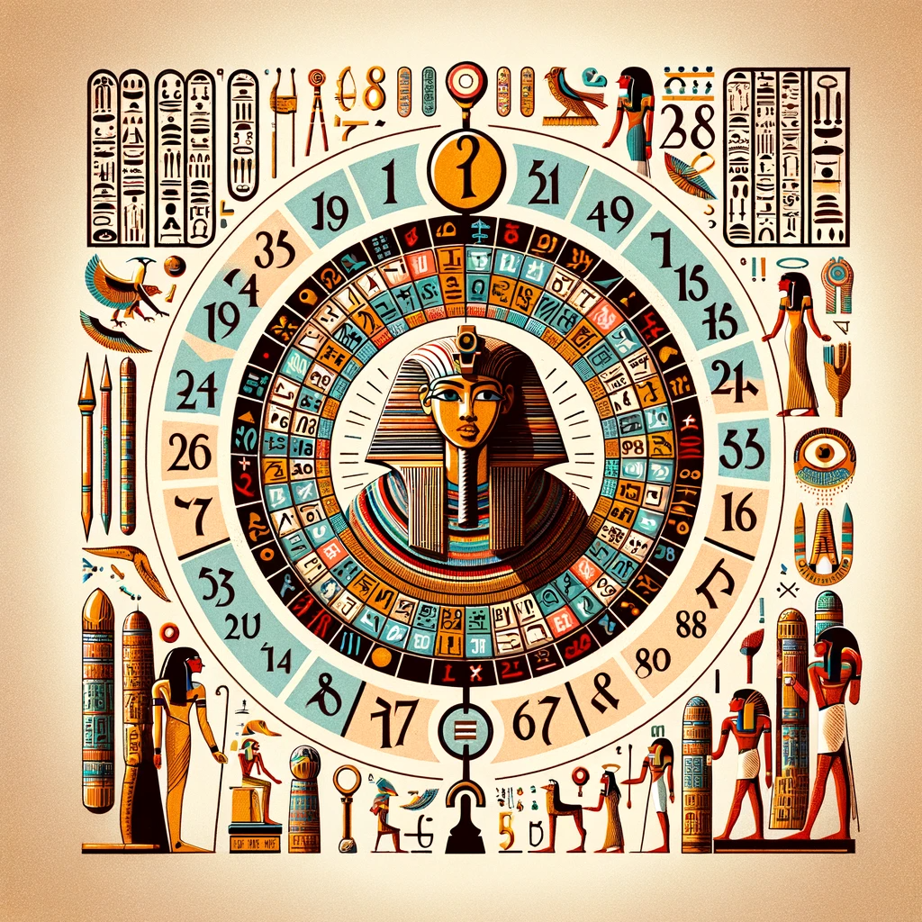 ·E 2023 12 30 23.14.58   An image for an article on 'Numerology in History and Culture', showcasing ancient Egyptian culture. The image should feature Egyptian hieroglyphs and.png