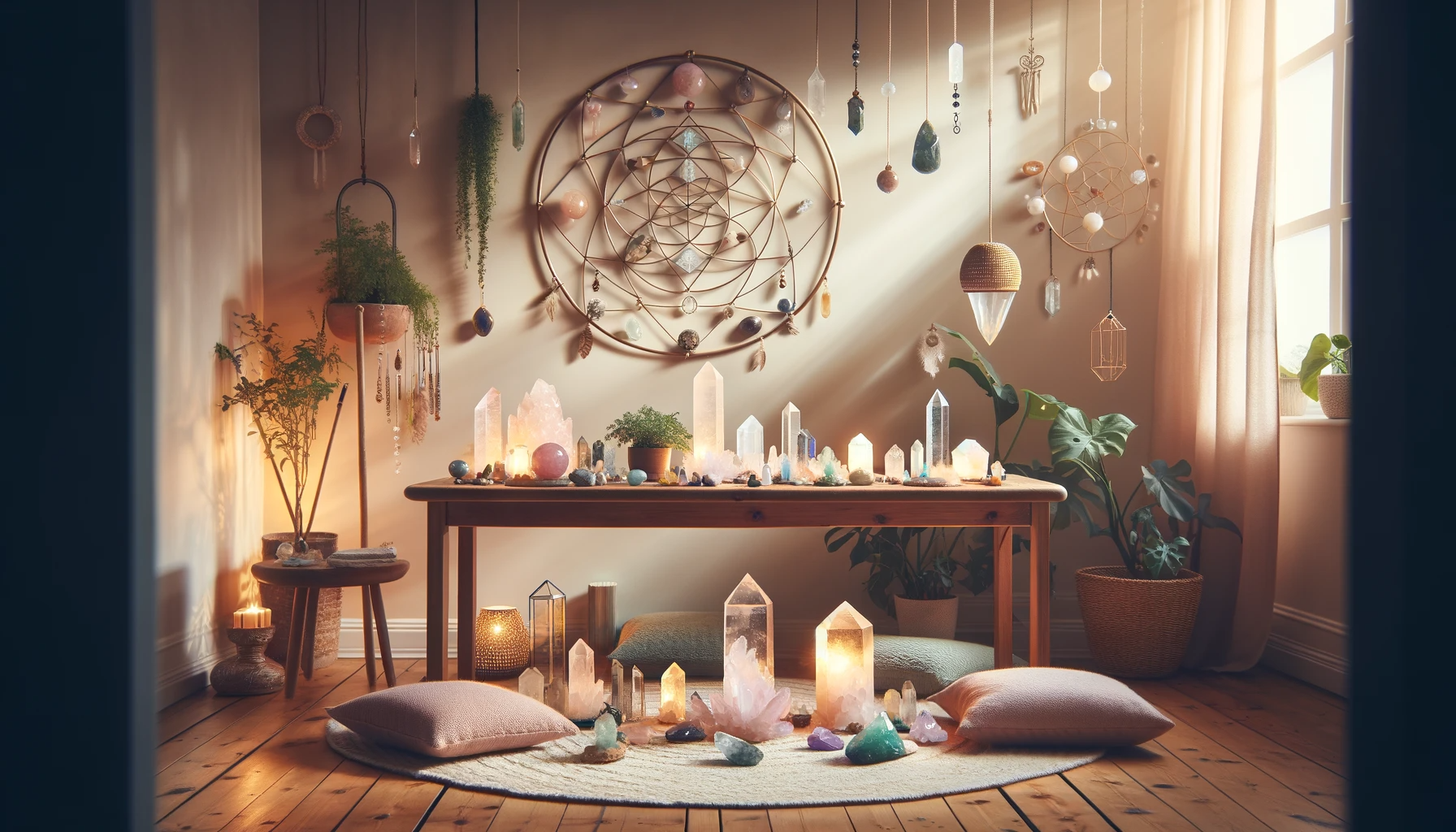 ·E 2023 12 05 13.50.59   A serene and peaceful home sanctuary featuring various crystals, soft lighting, and natural elements. The room is decorated with a crystal grid on a t.png