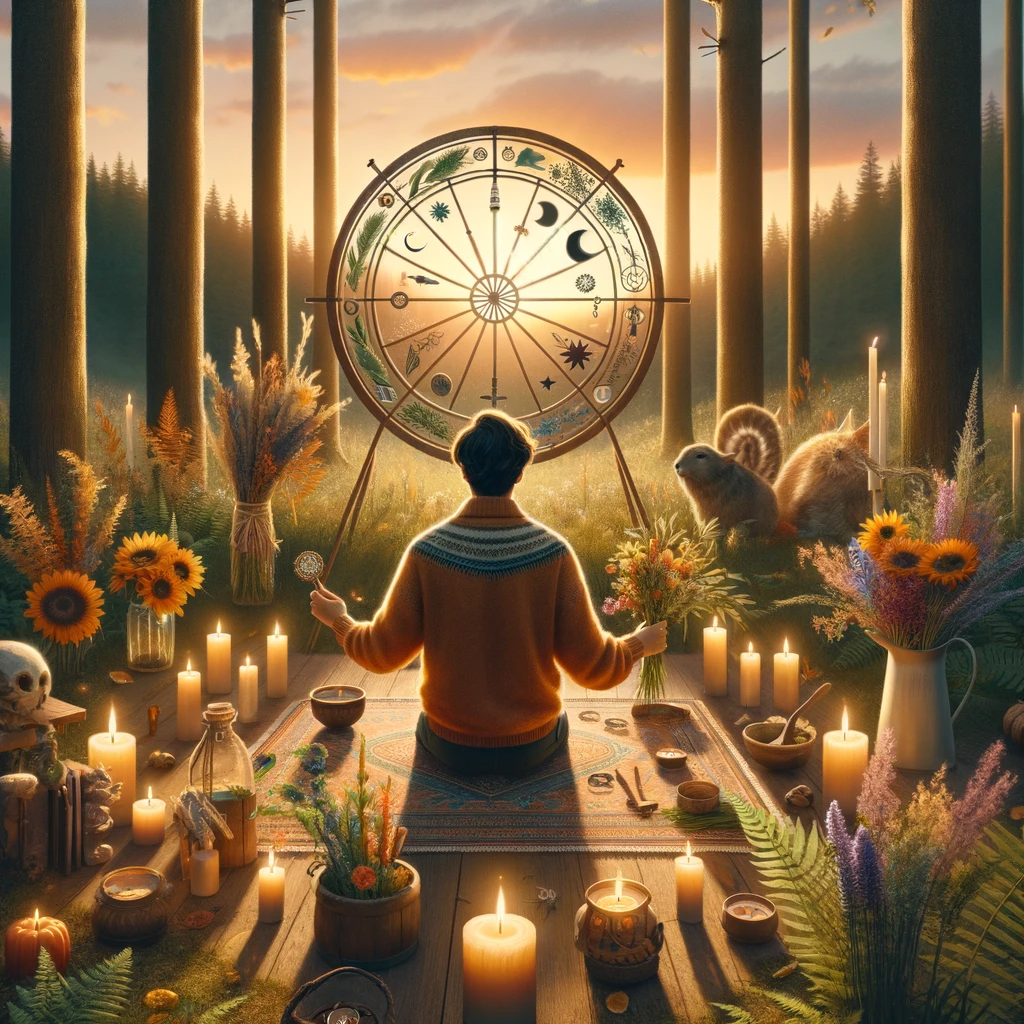 ·E 2023 12 07 05.39.51   An image for a blog article showing a spellwork ritual celebrating the Wheel of the Year. It features a person of Hispanic descent, gender neutral, co.png