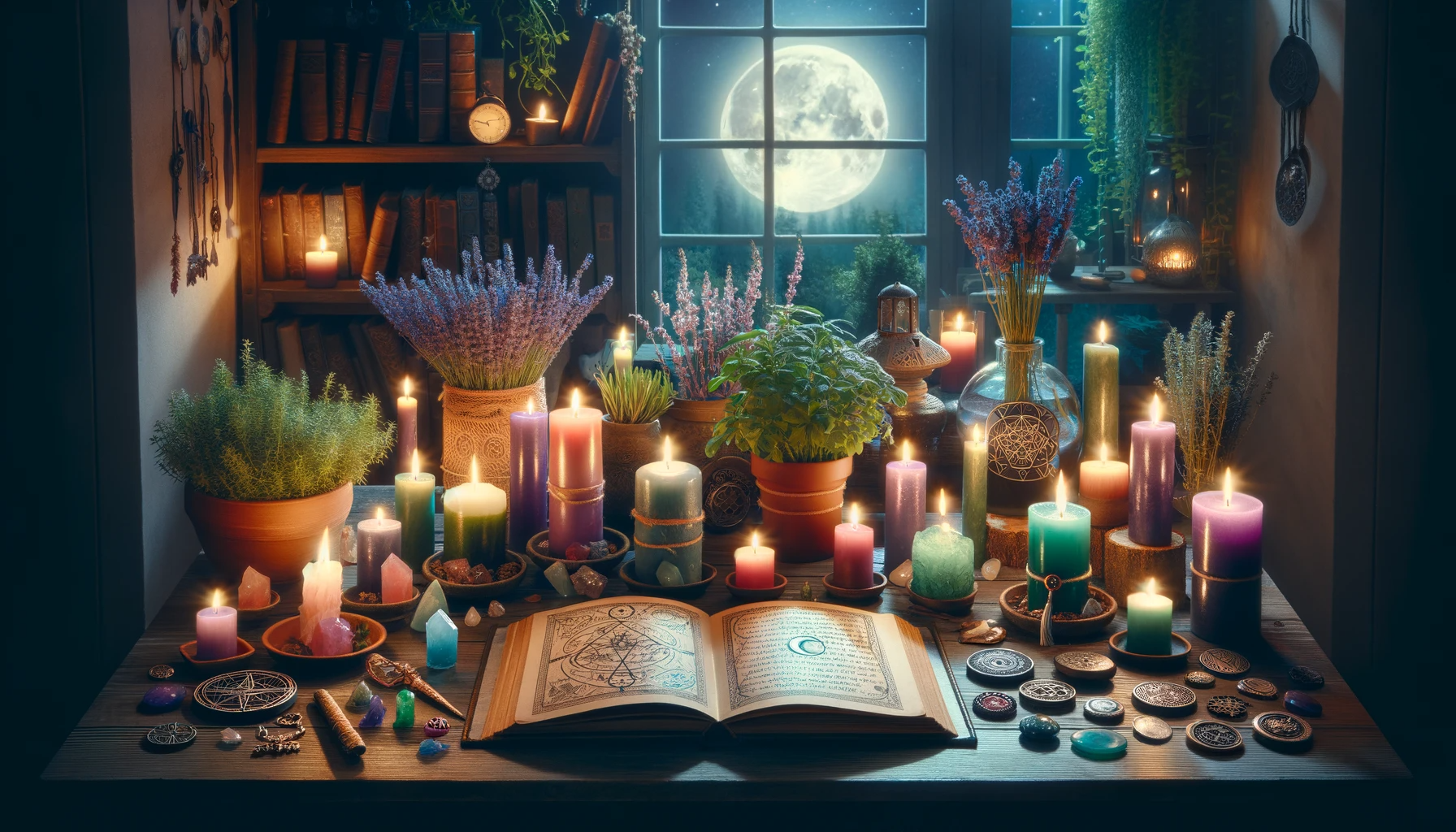 ·E 2023 12 09 06.40.01   A mystical and tranquil setting for a beginner's spellwork session. The scene includes a dimly lit room with soft, ambient lighting, creating a serene.png