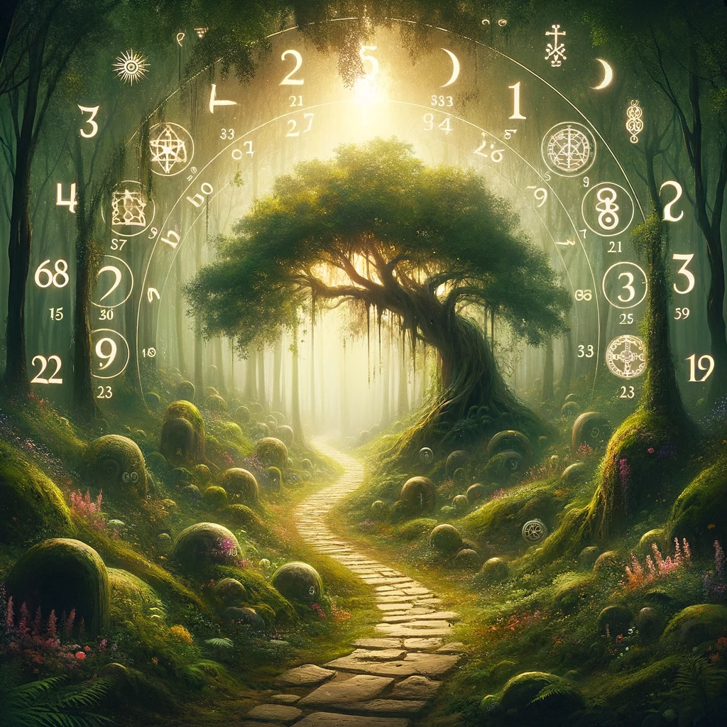 ·E 2023 12 13 06.19.11   A mystical and enchanting image representing the concept of Life Path Numbers in numerology. The image should depict a serene and magical atmosphere, .png