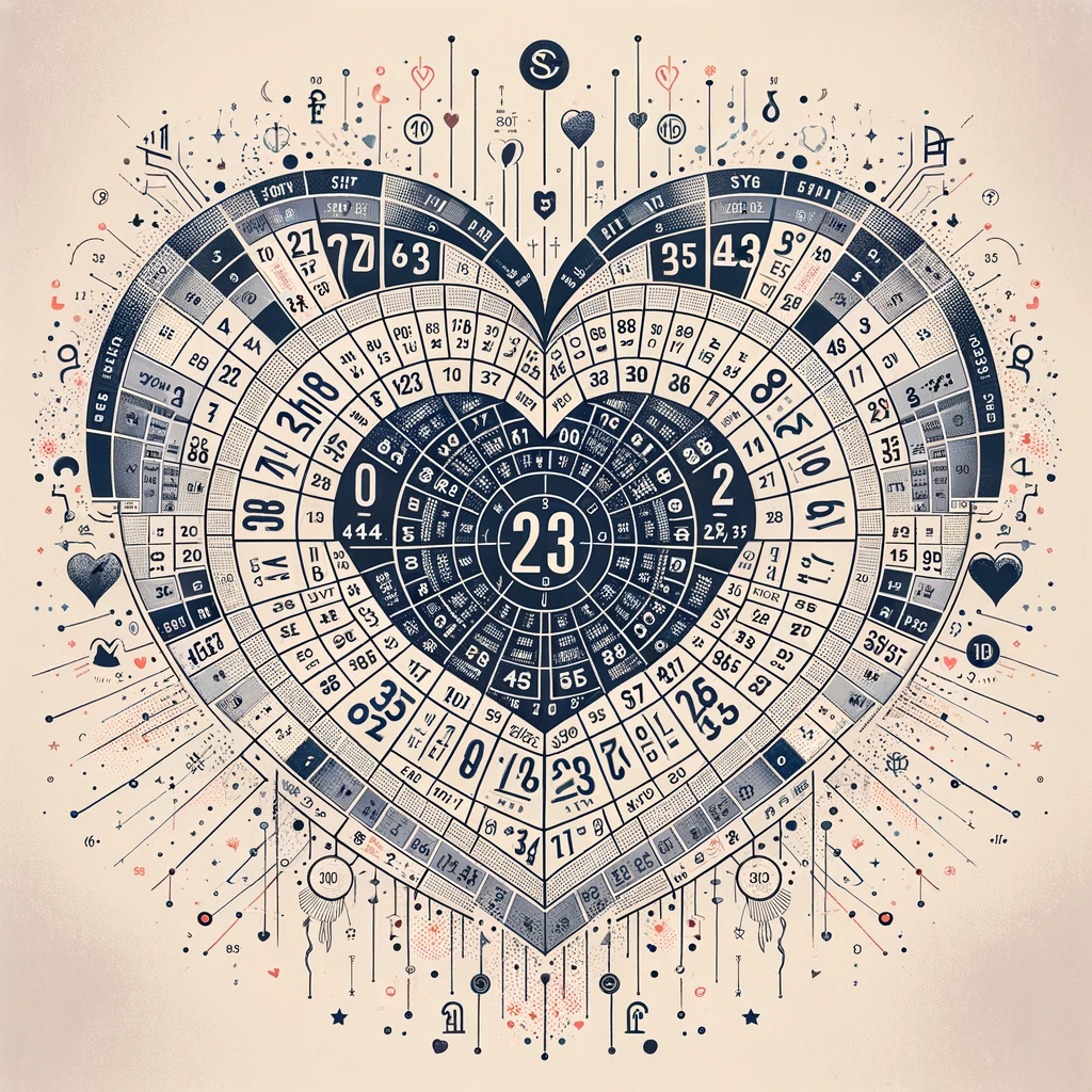 ·E 2023 12 30 22.29.55   An image for an article about 'Numerology and Love Compatibility', featuring two individual numerology charts coming together to form a heart shape. T.png