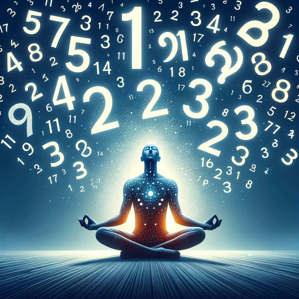 ·E 2023 12 30 22.42.41   An image for an article on 'The Power of Master Numbers', depicting a person meditating under a shower of numbers 11, 22, and 33. This image should co.png