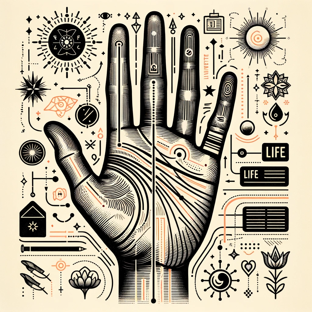 ·E 2023 12 31 23.26.30   An image for an article on 'The Basics of Palmistry', focusing on the life line in palm reading. The image should showcase a hand with a prominent lif.png
