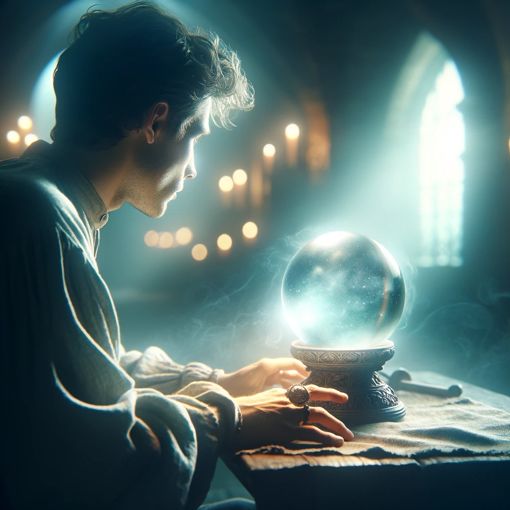 ·E 2024 01 01 18.58.24   An image for an article on 'An Introduction to Scrying', depicting a person engaged in scrying with a crystal ball. The scene should capture the indiv.png