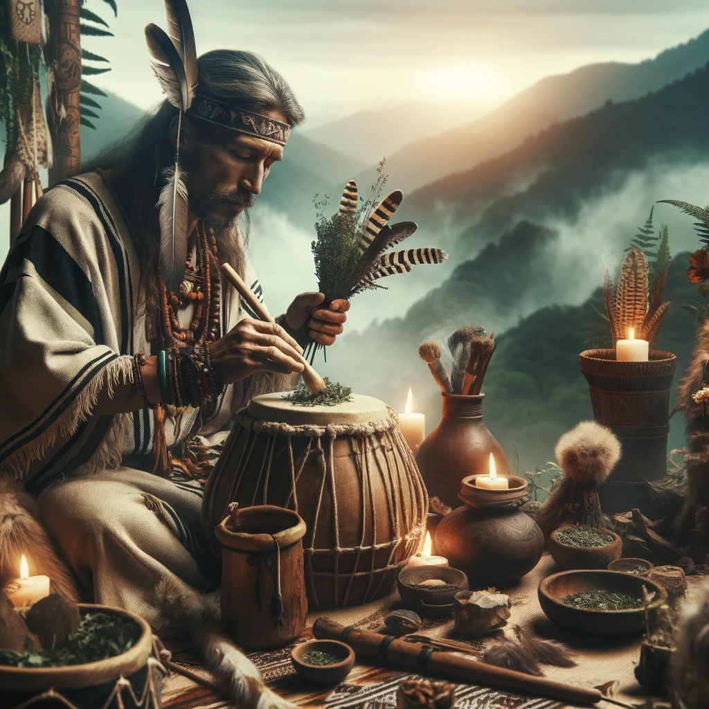·E 2024 01 03 19.05.18   An image for an article on 'The Role of a Shaman', depicting a shaman performing a healing ritual. The scene should feature a shaman in traditional at.png