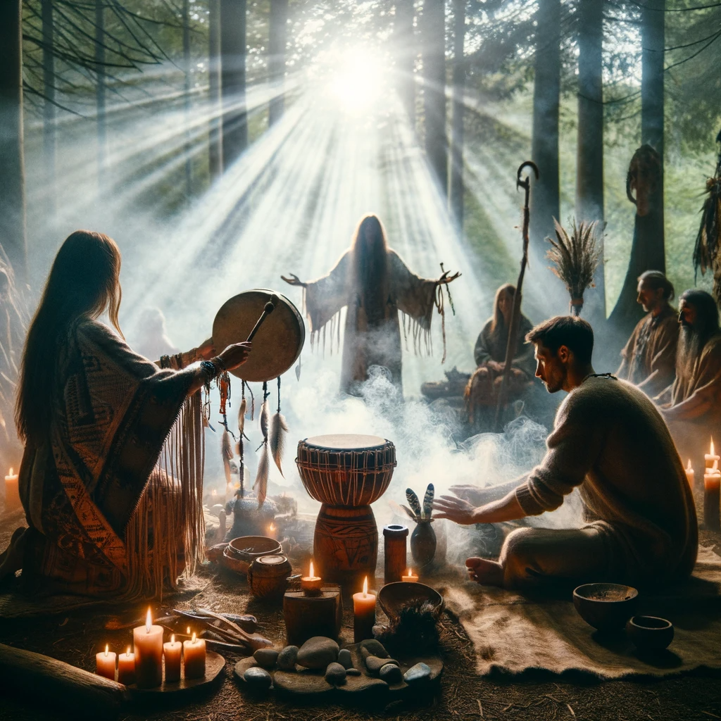 ·E 2024 01 03 20.06.41   An image for an article titled 'Shamanic Healing_ Restoring Balance and Harmony in Mind, Body, and Spirit', showcasing a shamanic healing ceremony. Th.png