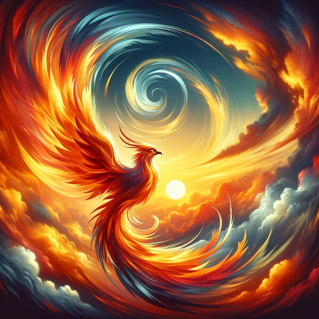 ·E 2024 01 05 00.58.57   A vibrant image of a fiery phoenix soaring in the sky at sunset. The phoenix, often associated with those born in the summer months, represents rebirt.png