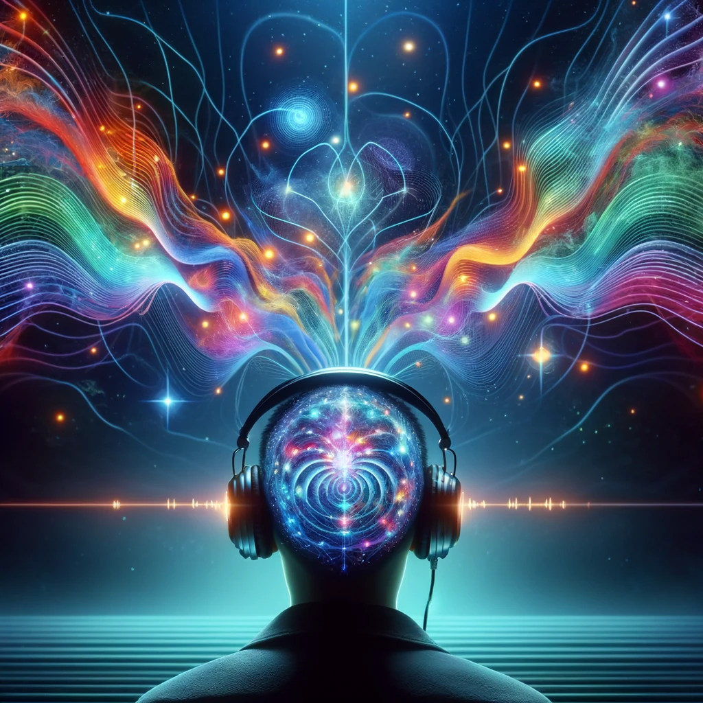 ·E 2024 01 05 23.20.31   An image visualizing the concept of brainwave entrainment for astral projection. It shows a person wearing headphones, with abstract representations o.png