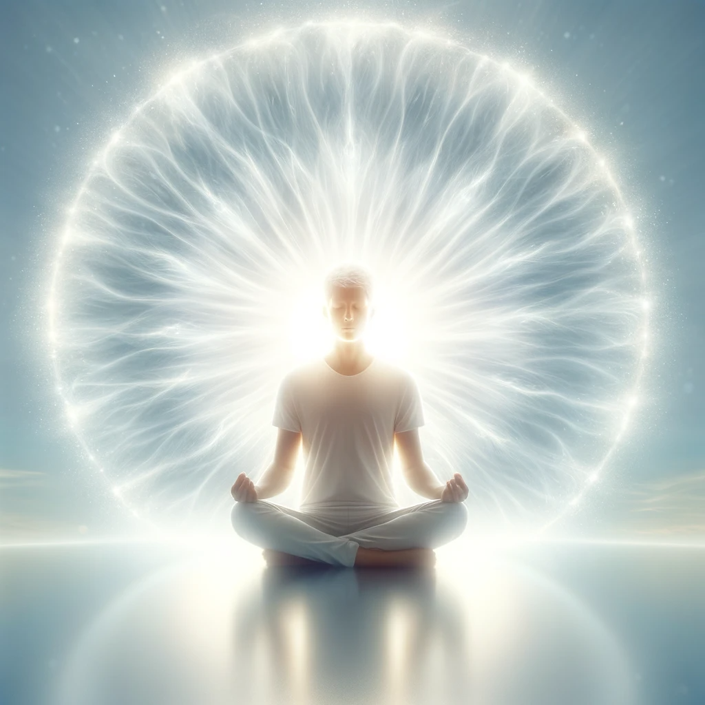 ·E 2024 01 08 03.18.59   A serene image of a person surrounded by a radiant white aura. The aura emanates a sense of purity and clarity, symbolizing spiritual enlightenment an.png