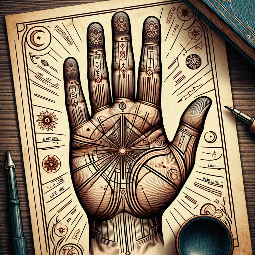 ·E 2023 12 31 23.26.34   A featured image for an article titled 'The Basics of Palmistry_ An Introduction to Reading Palms', depicting an open hand with clearly marked lines a.png