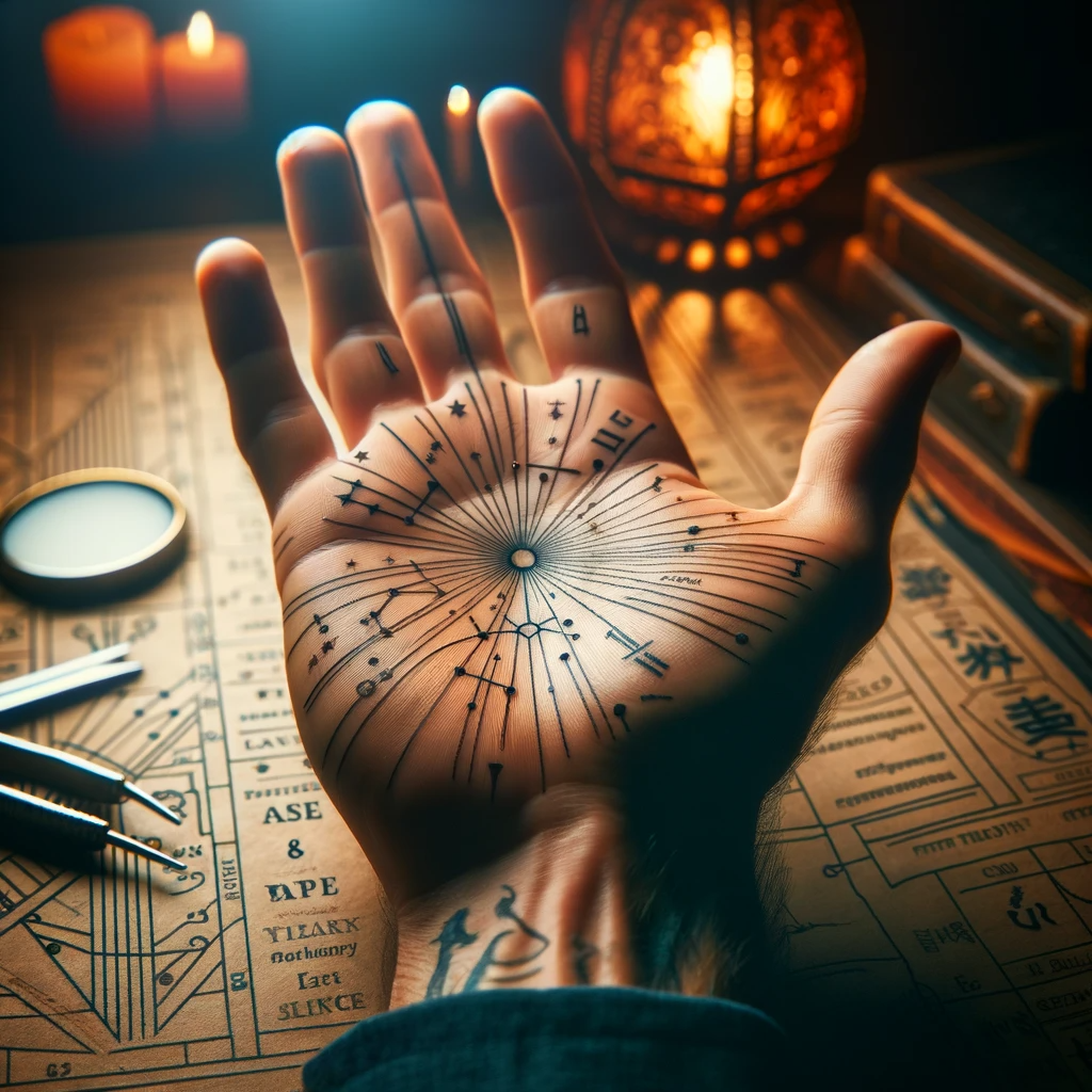 ·E 2024 01 01 18.37.54   A featured image for an article titled 'Palmistry and Fate_ Understanding Destiny Lines and Other Markings', showcasing a hand with a prominent fate l.png
