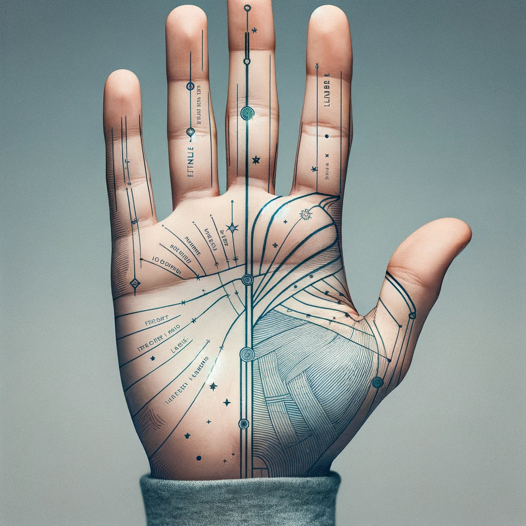 ·E 2024 01 01 18.38.00   An image for an article on 'Palmistry and Fate', focusing on the head line. The image should showcase a hand with a distinct head line, a significant .png