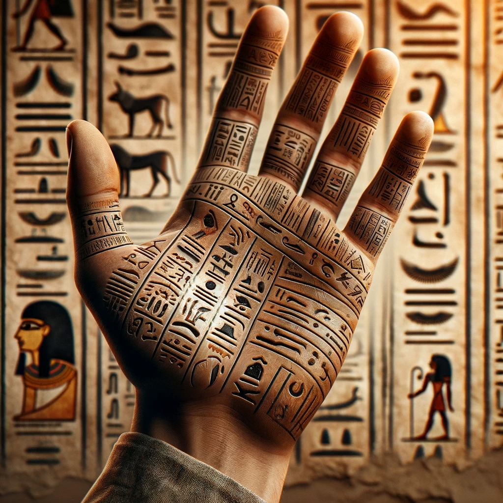 ·E 2024 01 01 18.45.11   An image for an article on 'The Cultural and Historical Significance of Palmistry', focusing on palmistry in ancient Egyptian culture. The image shoul.png