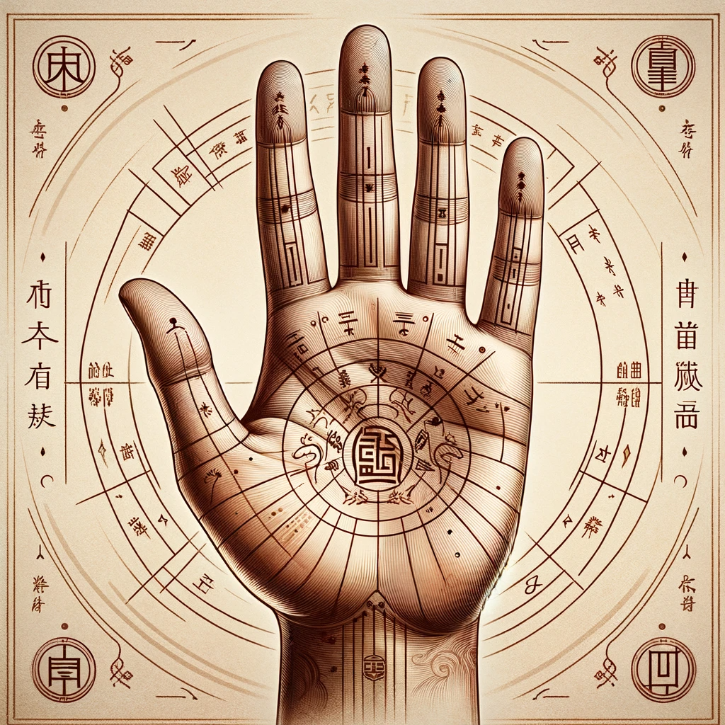 ·E 2024 01 01 18.45.12   An image for an article about 'The Cultural and Historical Significance of Palmistry', illustrating ancient Chinese palmistry. The image should depict.png