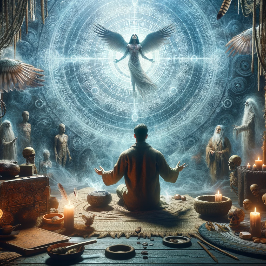 ·E 2024 01 03 20.06.33   An image for an article about 'Shamanic Healing', showing the practice of soul retrieval. The image should depict a shaman in a meditative or ritualis.png