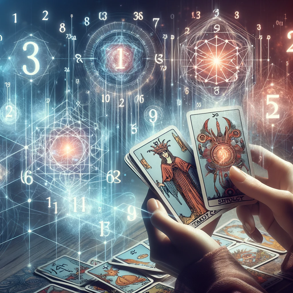 ·E 2024 01 04 02.19.29   A featured image for an article titled 'The Connection Between Tarot and Numerology_ Unveiling the Secrets of Numbers', showcasing the fusion of tarot.png