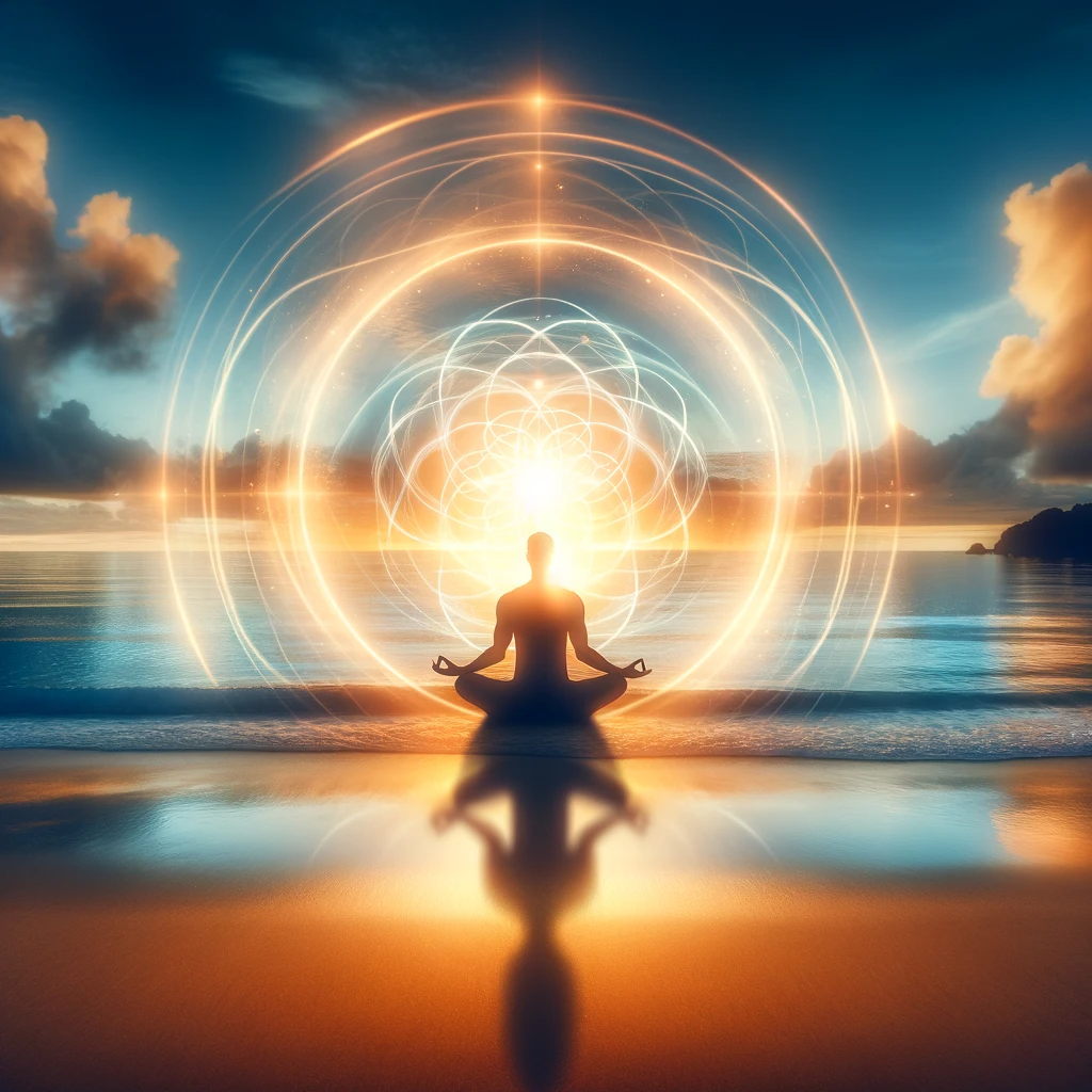 ·E 2024 01 04 02.59.53   A harmonious image showing a person in a yoga pose on a serene beach at sunrise. The person is in a meditative state, surrounded by a faint aura of li.png