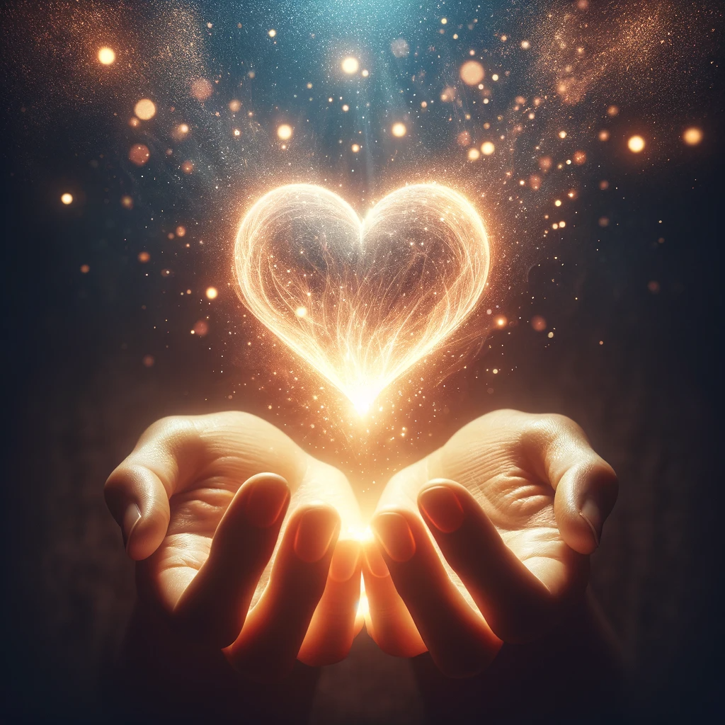 ·E 2024 01 04 02.59.56   A captivating image showing a pair of hands cupping a glowing, ethereal heart. The heart radiates a soft, warm light, symbolizing love, hope, and the .png