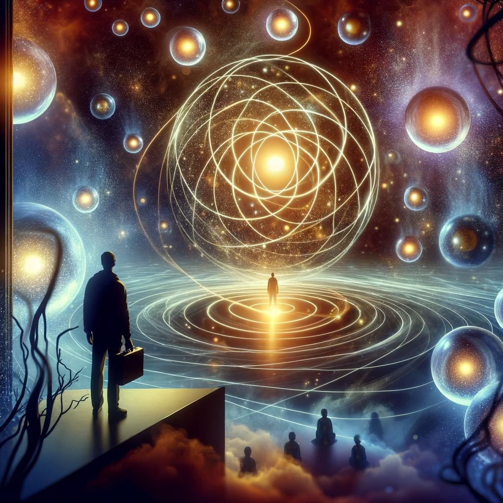 ·E 2024 01 05 00.46.51   An artistic image illustrating the observer effect in quantum physics as it relates to manifestation. The image shows a person observing a quantum par.png