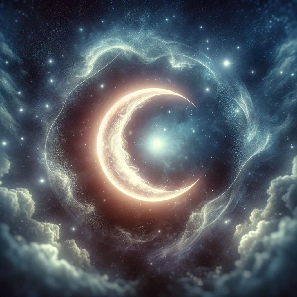 ·E 2024 01 05 23.59.17   An artistic representation of the Moon's symbol in astrology, set against a backdrop of a starry night sky. The Moon symbol is depicted as glowing, wi.png