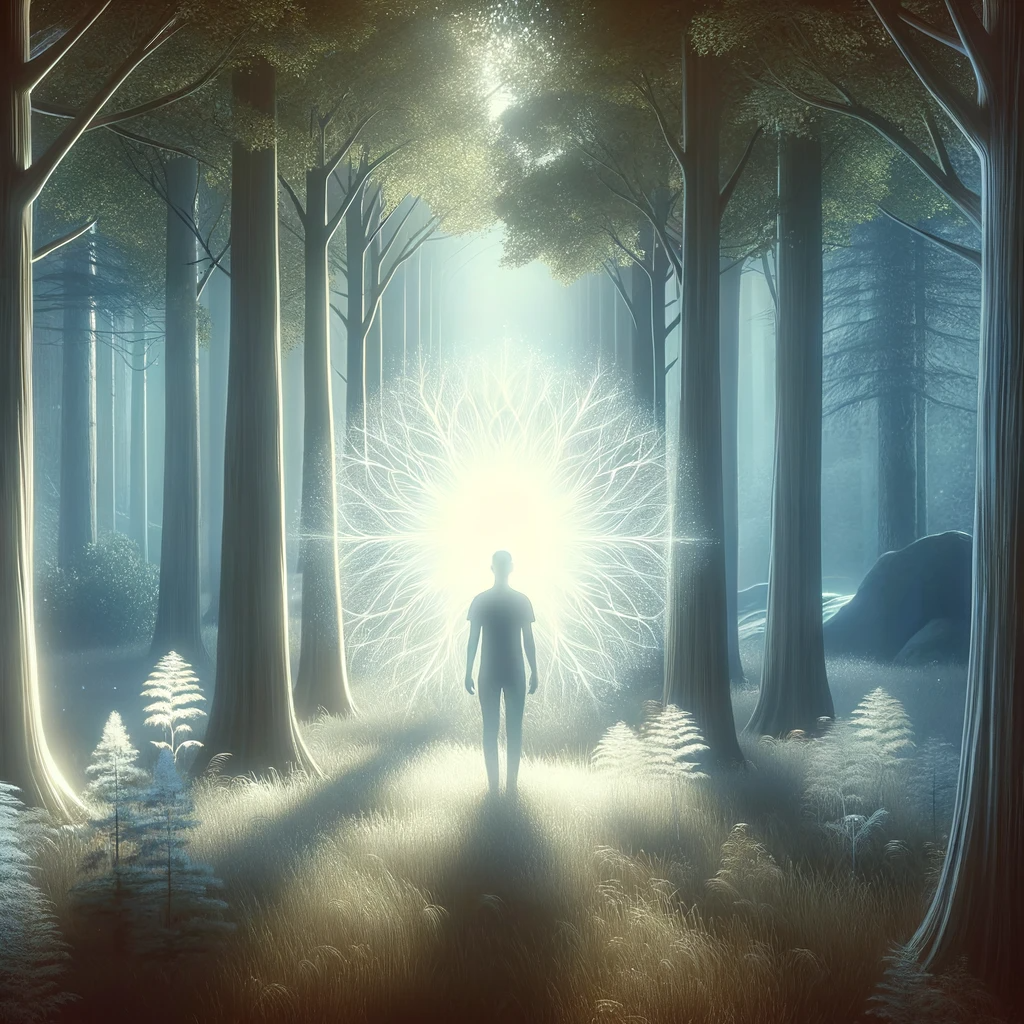 ·E 2024 02 01 02.58.15   A serene image of a person standing in a forest, surrounded by a gentle, healing light. The light filters through the trees, creating a sense of calm .png