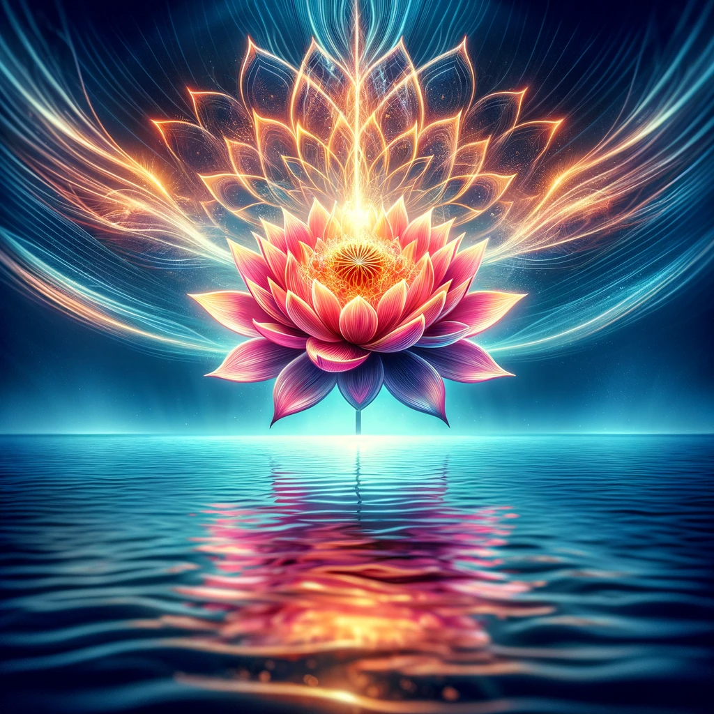 ·E 2024 02 01 05.51.53   A symbolic image of a lotus flower with vibrant energy emanating from its center, representing the awakening of tantra energy. The lotus is set agains.png