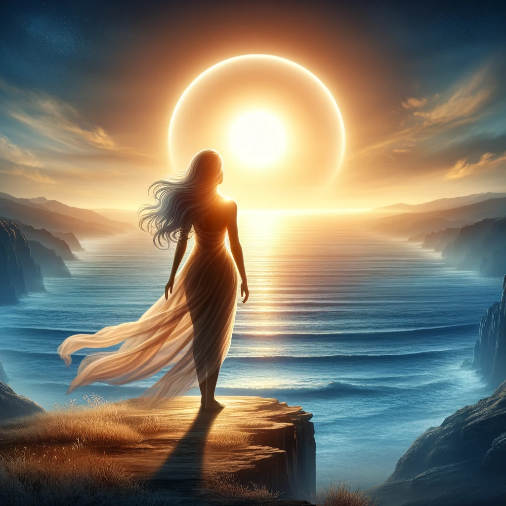 ·E 2024 02 01 01.43.32   An empowering image of a woman standing on a cliff, overlooking a vast ocean at sunrise. The rising sun symbolizes new beginnings and hope, reflecting.png