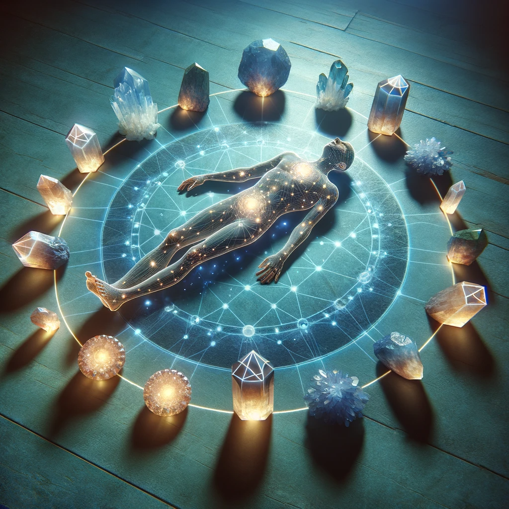 ·E 2024 02 01 02.58.14   A conceptual image of a person lying down, surrounded by a circle of healing crystals. The crystals are arranged in a pattern around the person, signi.png