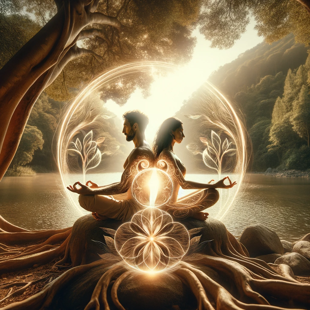 ·E 2024 02 01 05.51.54   A harmonious image showing a couple practicing tantra energy healing in a natural setting, like a serene forest or by a calm lake. They are engaged in.png