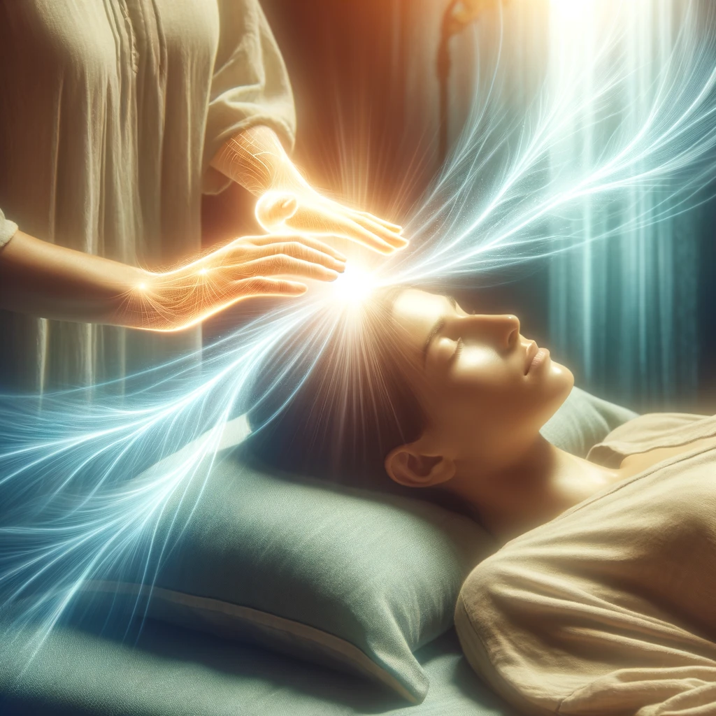 ·E 2024 02 29 21.02.43   A soothing image of a person receiving an energy healing session, with visible energy flowing from the healer's hands to the person. The energy is dep.webp